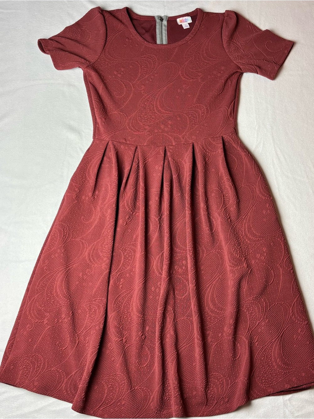LuLaRoe Textured Short-Sleeve Midi Dress in Burgundy